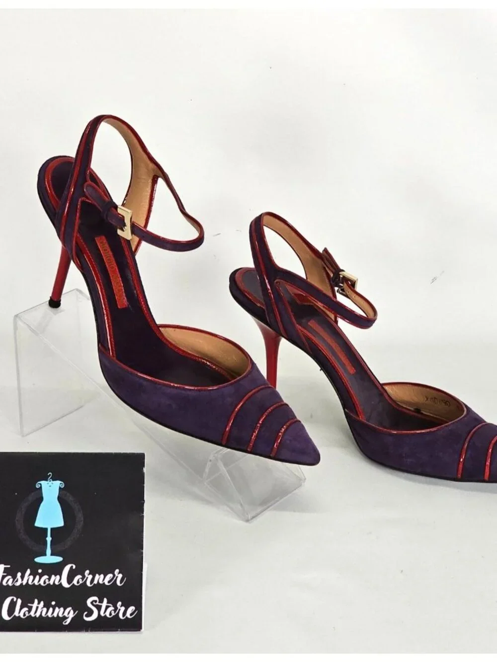 Giorgio Armani Women's Purple/Red Suede Stiletto Heels Ankle Strap Size 7 101 - Picture 4 of 16